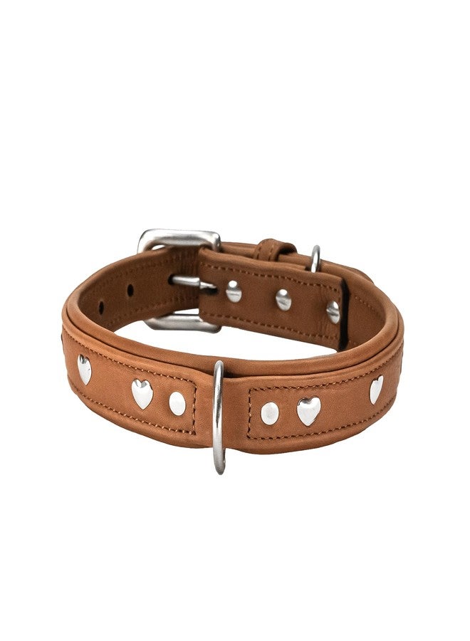 ADIL'S Adil’S Genuine Leather Heart Studded Dog Collar 1in Width, Neck Size: 12" to 26", Cognac Leather Dog Collar with Soft Padding, Sturdy & Strong D-Ring for leashes & ID Card. - Image 1